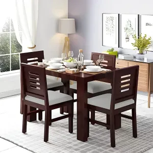 COMBAT FURNITURE Sheesham Wood 4 Seater Dining Table Set for Home Hall || Solid Wood Dining Table with 4 Chairs for Hotels | Dining Room Sets - Walnut Finish